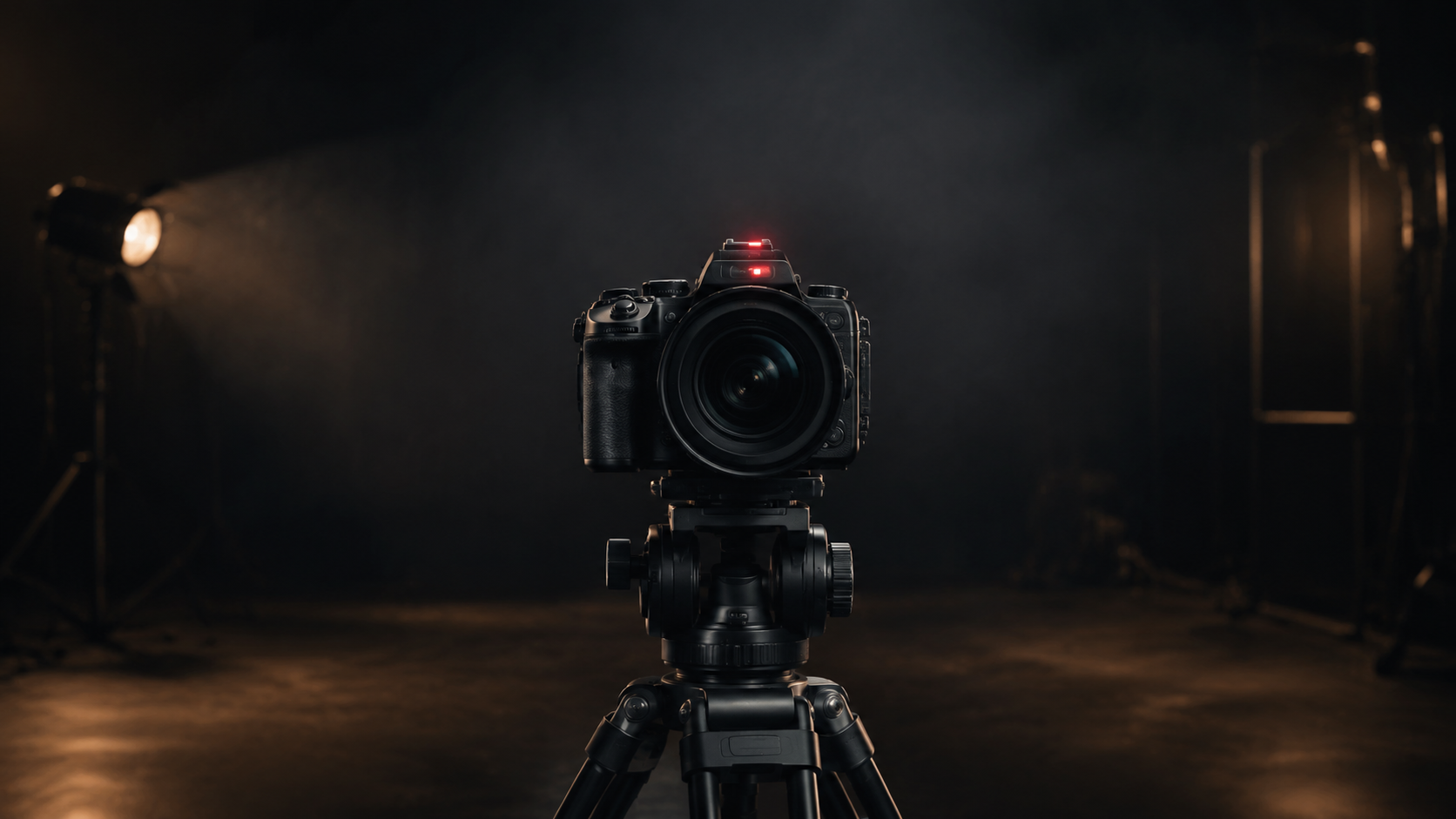 A professional camera in a cinematic studio